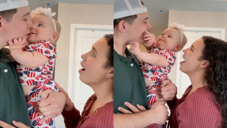 Baby’s Adorable Response to Mom and Dad Sharing a Kiss
