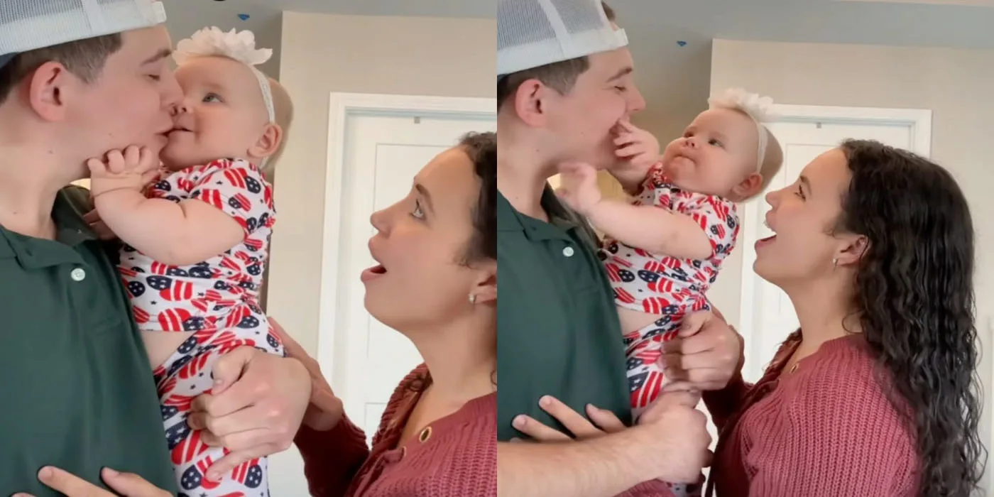 Baby’s Adorable Response to Mom and Dad Sharing a Kiss