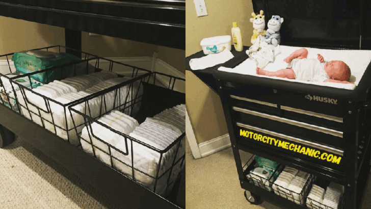 Mechanic Dad Turns Tool Cart Into Genius Diaper Changing Station for Twins — All Under $200