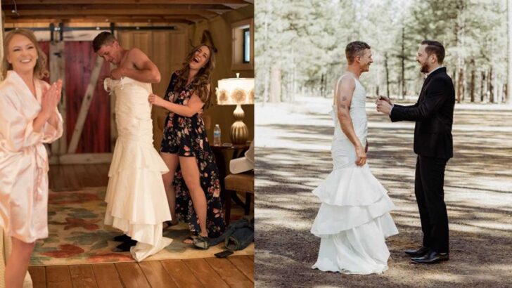 Bride Hilariously Pranks Groom with Brother in Wedding Dress During “First Look” Before Stunning Vow Renewal