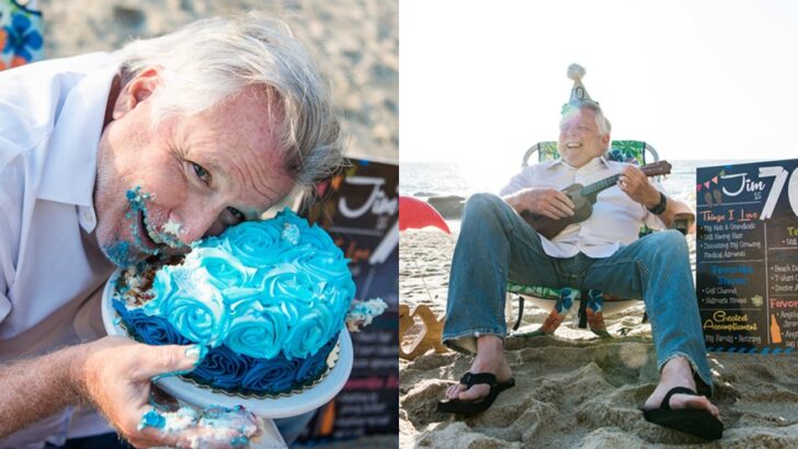 From Vietnam Survivor to 70th Birthday Bliss: Dad Celebrates Retirement With Jimmy Buffett-Inspired Beach Cake Smash